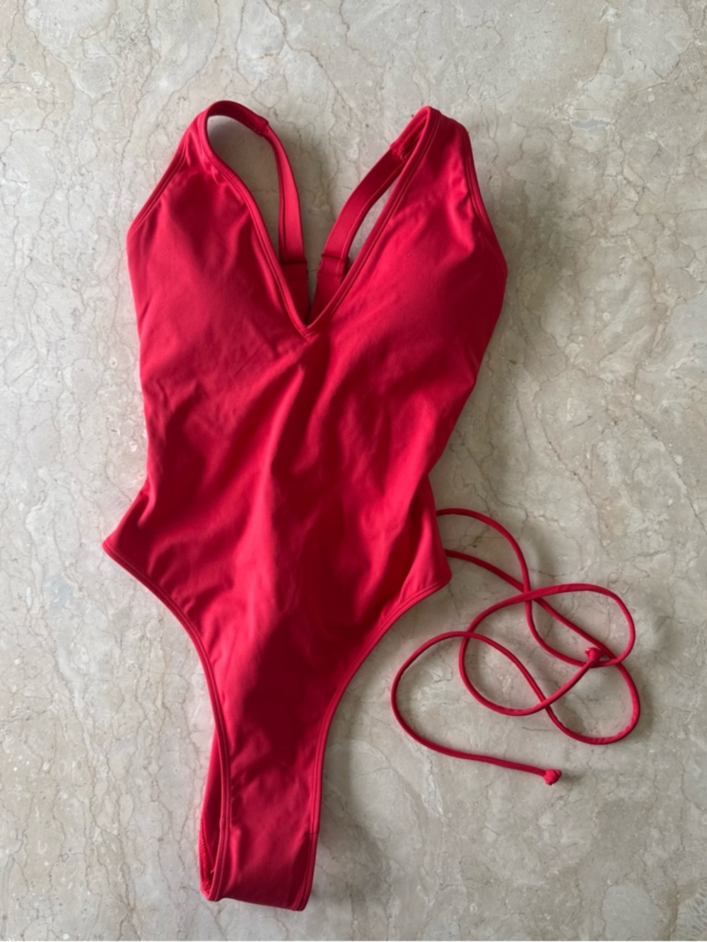 Ta3 V-Neck One-Piece Swimsuit in Bright Bold Red